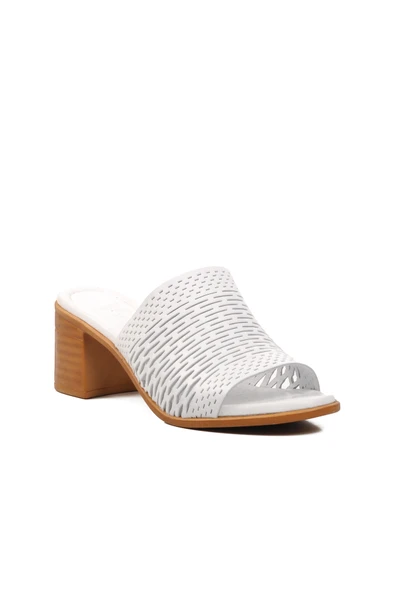 Voyager Beyaz Hakiki Deri Kadın Topuklu Terlik 9723 Z - 3