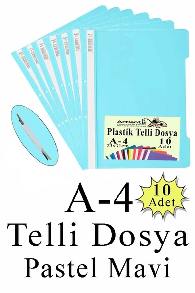 Telli Dosya Plastik A4 10 lu 1 Paket Poşet Dosyalara Uyumlu Ekonomik Kaliteli Şeffaf Kapak Telli Dosya Okul Büro Ofis - 11