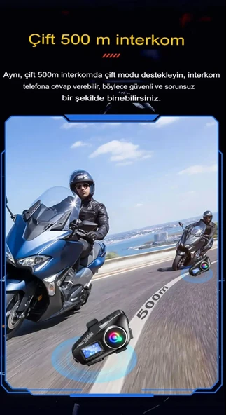 Q58-Max Radyolu 2 Kişi Bağlantılı Bluetooth Kask Kulaklık Ekranlı Fenerli Müzik Ve Telsiz Intercom - 3