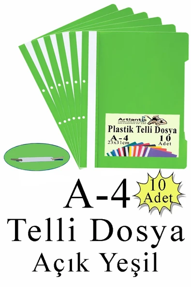 Telli Dosya Plastik A4 10 lu 1 Paket Poşet Dosyalara Uyumlu Ekonomik Kaliteli Şeffaf Kapak Telli Dosya Okul Büro Ofis - 2