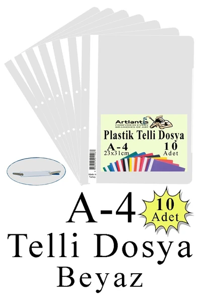 Telli Dosya Plastik A4 10 lu 1 Paket Poşet Dosyalara Uyumlu Ekonomik Kaliteli Şeffaf Kapak Telli Dosya Okul Büro Ofis - 3