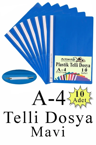 Telli Dosya Plastik A4 10 lu 1 Paket Poşet Dosyalara Uyumlu Ekonomik Kaliteli Şeffaf Kapak Telli Dosya Okul Büro Ofis - 8