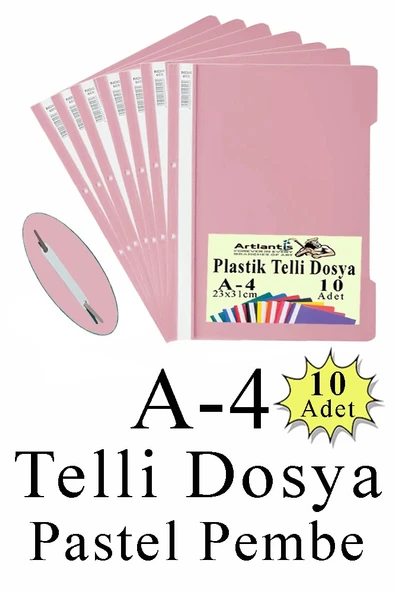 Telli Dosya Plastik A4 10 lu 1 Paket Poşet Dosyalara Uyumlu Ekonomik Kaliteli Şeffaf Kapak Telli Dosya Okul Büro Ofis - 12