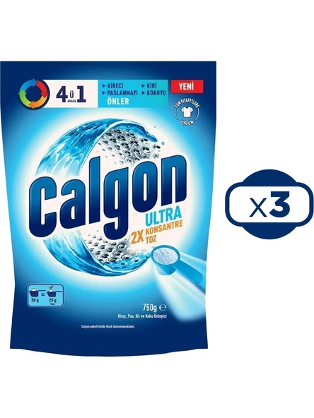 Calgon 4ü1 Arada Ultra Konsantre Toz Kireç Önleyici 750 gr x 3 Adet - 3