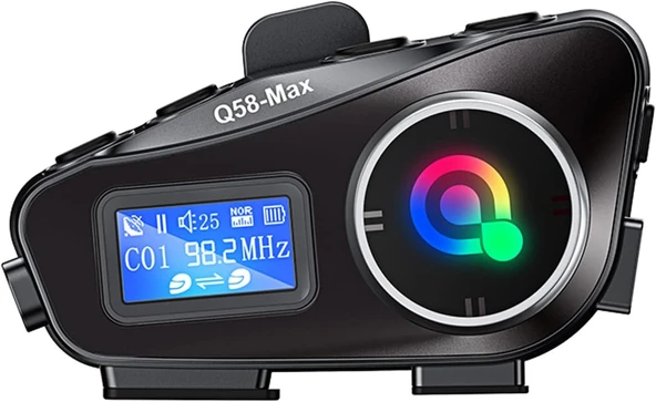 Q58-Max Radyolu 2 Kişi Bağlantılı Bluetooth Kask Kulaklık Ekranlı Fenerli Müzik Ve Telsiz Intercom - 2