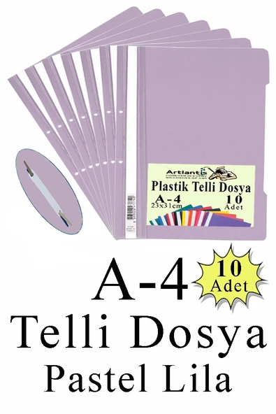 Telli Dosya Plastik A4 10 lu 1 Paket Poşet Dosyalara Uyumlu Ekonomik Kaliteli Şeffaf Kapak Telli Dosya Okul Büro Ofis - 10