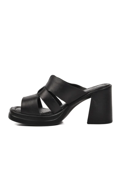 Venüs Siyah Hakiki Deri Kadın Topuklu Terlik 2413403Y Z - 2