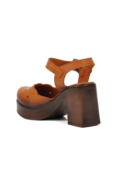 Venüs Taba Hakiki Deri Kadın Topuklu Sandalet 2217001Y Z - 4