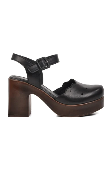 Venüs Siyah Hakiki Deri Kadın Topuklu Sandalet 2217001Y Z