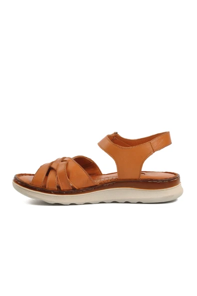 Venüs Taba Hakiki Deri Kadın Düz Sandalet 22981709 Z - 2