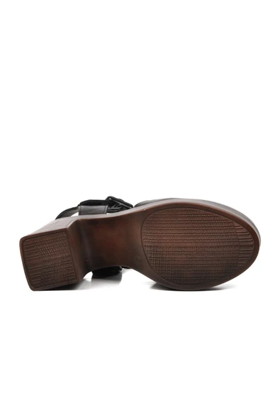 Venüs Siyah Hakiki Deri Kadın Topuklu Sandalet 2217001Y Z - 5