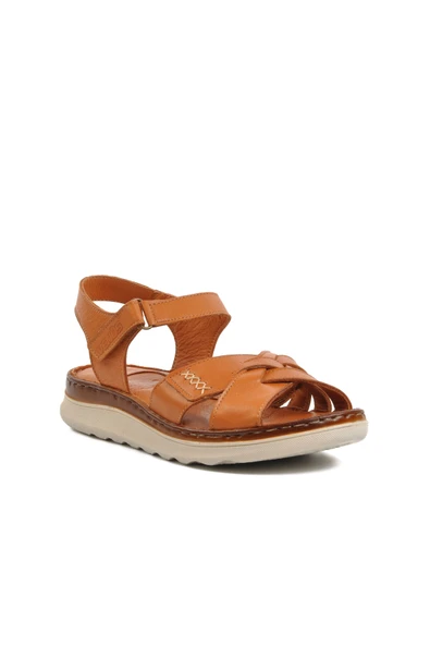 Venüs Taba Hakiki Deri Kadın Düz Sandalet 22981709 Z - 3