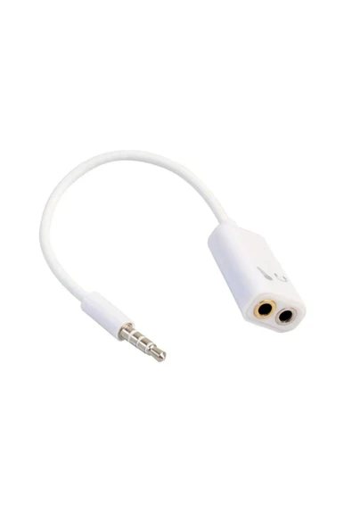 Aux 3.5mm Jack Ses Adaptör Mikrofon Kulaklık Çevirici Kablo - Beyaz
