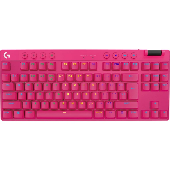 Logitech G PRO X TKL LIGHTSPEED Kablosuz LIGHTSYNC RGB PBT tuş başlıkları ile İngilizce Oyun Klavyesi - Pembe