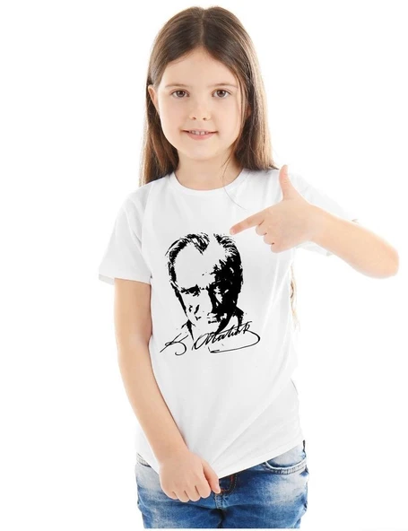 Sıfır Yaka T-Shirt - %100 Pamuk Çocuk Atatürk Baskılı - 4