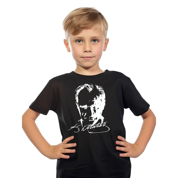 Sıfır Yaka T-Shirt - %100 Pamuk Çocuk Atatürk Baskılı - 7