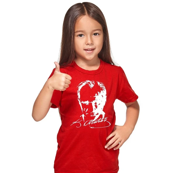 Sıfır Yaka T-Shirt - %100 Pamuk Çocuk Atatürk Baskılı - 5