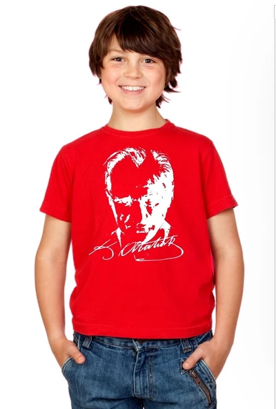 Sıfır Yaka T-Shirt - %100 Pamuk Çocuk Atatürk Baskılı - 6