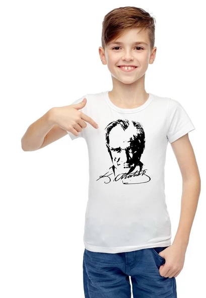 Sıfır Yaka T-Shirt - %100 Pamuk Çocuk Atatürk Baskılı - 3
