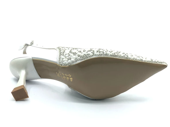 Feles Gelinlik Ayakkabısı Taş Detaylı Arkası Açık Stiletto Kadın Topuklu Ayakkabı - Resim 13