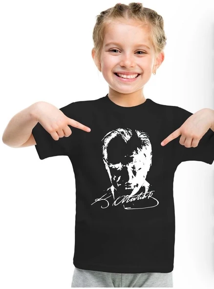 Sıfır Yaka T-Shirt - %100 Pamuk Çocuk Atatürk Baskılı - 8