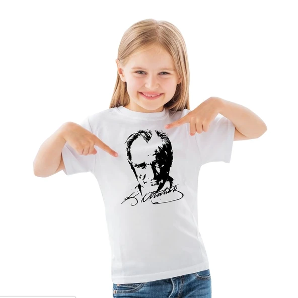 Sıfır Yaka T-Shirt - %100 Pamuk Çocuk Atatürk Baskılı - 2