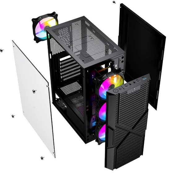 GameBooster GB-PW908B  USB 3.0, ATX Mesh, Fixed RGB Fan, Siyah Kasa  (PSU yok) - 4
