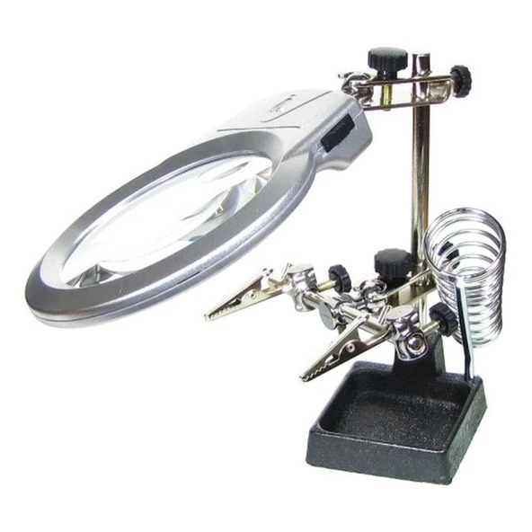 Ayarlanabilir Başlıklı Elektronikçi Yardım Lehim Standı Ile Ledli Büyüteç ürün görseli