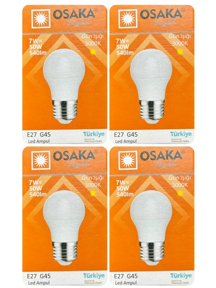 (4 Adet) Osaka 7W (50W) Sarı Işık E27 Duylu (Kalın Duy) Led Mini Ampul