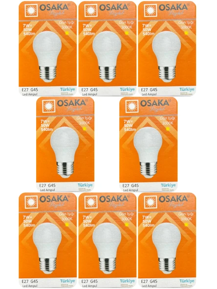 (8 Adet) Osaka 7W (50W) Sarı Işık E27 Duylu (Kalın Duy) Led Mini Ampul