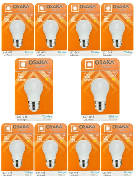 (10 Adet) Osaka 7W (50W) Sarı Işık E27 Duylu (Kalın Duy) Led Mini Ampul