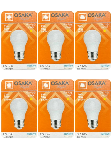 (6 Adet) Osaka 7W (50W) Sarı Işık E27 Duylu (Kalın Duy) Led Mini Ampul