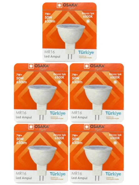 (5 Adet) Osaka 7W (50W) Beyaz Işık (6500K) G4 Duylu (İğne Bacak) Led Çanak Ampul