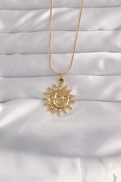316L Çelik Gold Renk Güneş Figür Vintage Kolye - TJ-BKO9060 ürün görseli 1