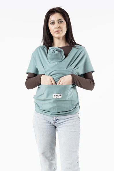 Gürcan Bebe Sling Anakucağı Cepli Bebek Taşıma Şalı Yeşil - 4