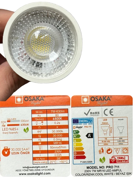 (6 Adet) Osaka 7W (50W) Beyaz Işık (6500K) G4 Duylu (İğne Bacak) Led Çanak Ampul - Resim 4