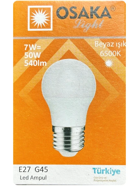 (1 Adet) Osaka 7W (50W) Beyaz Işık (6500K) E27 Duylu (Kalın Duy) Led Mini Ampul