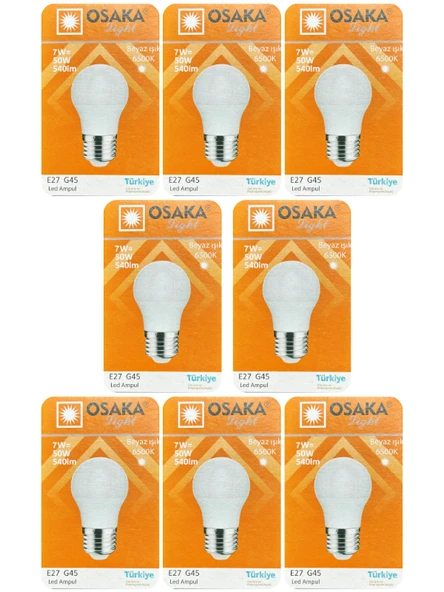 (8 Adet) Osaka 7W (50W) Beyaz Işık (6500K) E27 Duylu (Kalın Duy) Led Mini Ampul