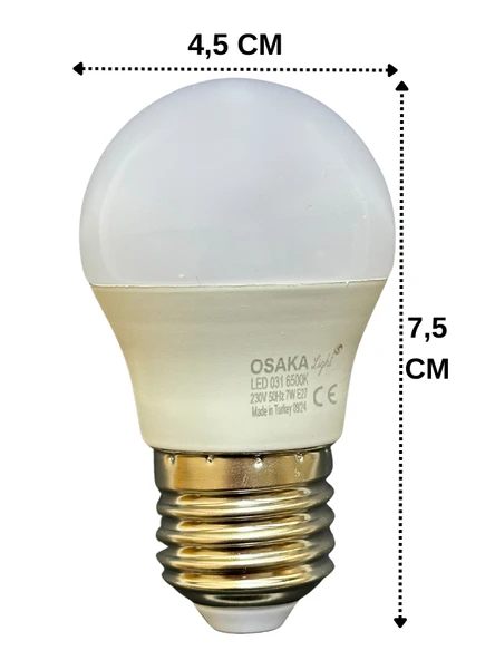 (3 Adet) Osaka 7W (50W) Beyaz Işık (6500K) E27 Duylu (Kalın Duy) Led Mini Ampul - 3
