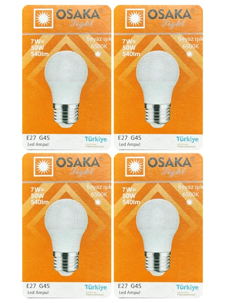 (4 Adet) Osaka 7W (50W) Beyaz Işık (6500K) E27 Duylu (Kalın Duy) Led Mini Ampul