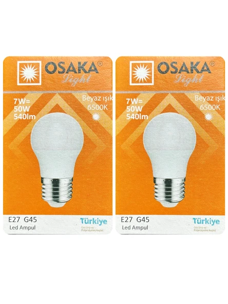 (2 Adet) Osaka 7W (50W) Beyaz Işık (6500K) E27 Duylu (Kalın Duy) Led Mini Ampul