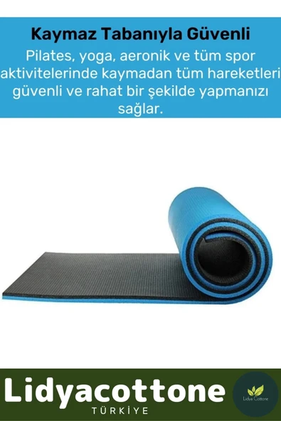 Çift Taraflı Kaymaz Silinebilir Antibakteriyel İz Yapmaz Yoga Minderi Özel Konfor Modeli 6,5mm Mat - 3