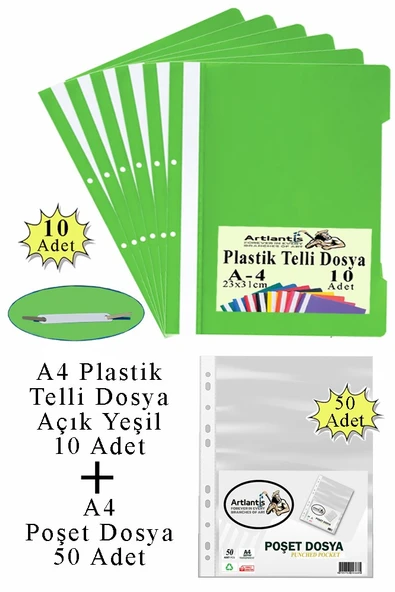 Telli Dosya Plastik A4 10 lu ve Poşet Dosya 50 li 1 Paket Ekonomik Kaliteli Şeffaf Kapak Telli Dosya Okul Büro Ofis - 2