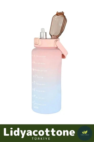 Matara Suluk Çift Renk Ölçü Baskılı Sızdırmaz Akmaz Motivasyon Plastik 2 Lt Su Şişe - 3