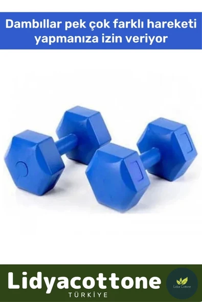 Dambıl Set Özel Plastik Köşeli Spor Egzersiz Vücut Kas Geliştirme Fitness Mavi 5 Kg x 2 Adet - 3
