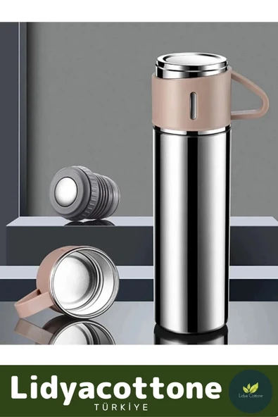 3 Bardaklı Soğuk Sıcak Termos Vakumlu Termos Set Çanta Hediyeli Paslanmaz Çelik 550 Ml - 3