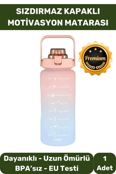 Matara Suluk Çift Renk Ölçü Baskılı Sızdırmaz Akmaz Motivasyon Plastik 2 Lt Su Şişe