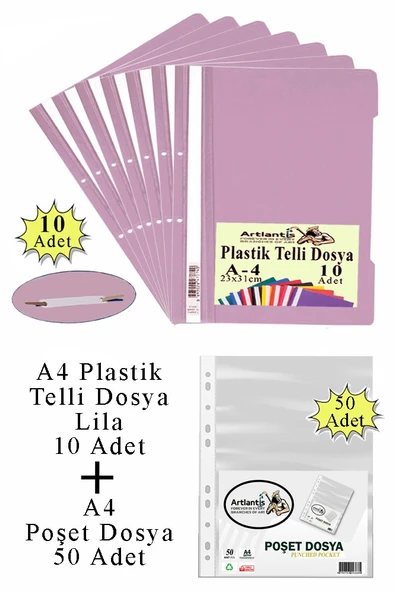 Telli Dosya Plastik A4 10 lu ve Poşet Dosya 50 li 1 Paket Ekonomik Kaliteli Şeffaf Kapak Telli Dosya Okul Büro Ofis - 7