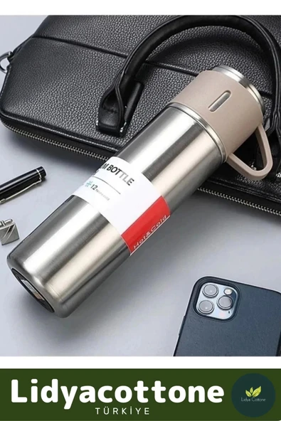 3 Bardaklı Soğuk Sıcak Termos Vakumlu Termos Set Çanta Hediyeli Paslanmaz Çelik 550 Ml - 2