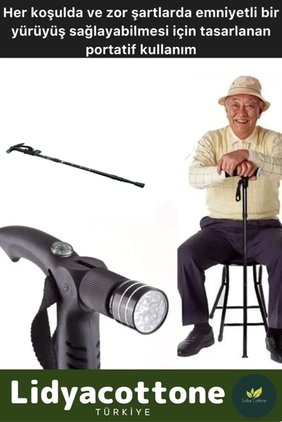 Led Işıklı Fenerli Yürüyüş Bastonu Kolay Açılıp Kapanan Dayanıklı Katlanabilir Full Fonksiyonlu - 2